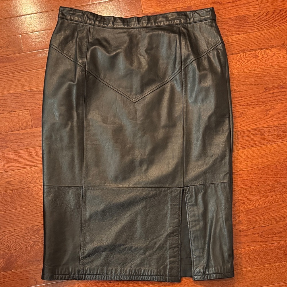 CBO New York Dark Brown Leather Pencil Skirt with slit